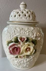 Vintage 8" Ceramic Ginger Jar Vase Urn With Lid & Floral ...