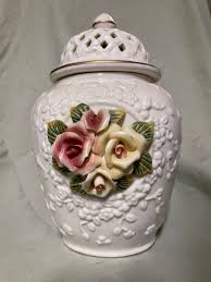 Vintage Chinese Decor Rose And Lattice Pitcher and Ginger Jar