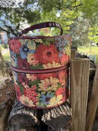 Vintage Mid Century Zip Around Tall Hat Box with Floral Print | eBay