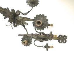 Pair of Repousse French Wall Sconces Ribbon Acanthus Leaf. For Sale at Ruby Lane