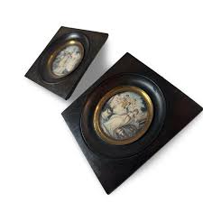 19th Century Neoclassical Miniature Paintings, Pair in Original Ebonized Frames, Circa 1850, Paris | Chairish