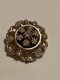 Vintage Coro goldtone, black enamel, white rhinestones,and ...