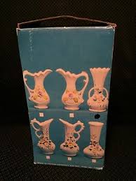 NIB Vintage 6.5" Bud Vase White Porcelain Pink Roses Saw Tooth Edge & Gold Trim | eBay