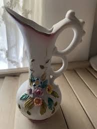 Vintage , Bud Vase 3D Ceramic Applied Flower Set of 2 Pitcher By Interpur ROC | eBay