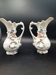 Especially For Sophia Ann Floral Pitcher Vase With Dove & Gold Accent pair EUC | eBay