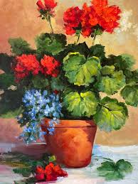 Vintage Oil Painting Still Life Geraniums Dee Frank - Etsy
