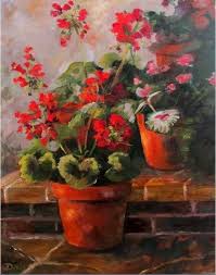 Red Geraniums potted" (print of oil painting) - Prints done at 11 x 14" | eBay