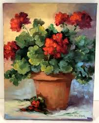 POT OF GERANIUMS Watercolor by Carole Russell Colitti $399.99 - PicClick