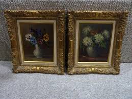 ANTIQUE 2 OF OLD FLORAL OIL PAINTINGS W/ GOLD GILDED FRAMES 15" x 12" UNIQUE 298 | eBay