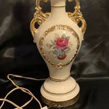 Vintage 1940 Victorian Porcelain Floral Rose Gold Trim MCM Table Lamp - Etsy