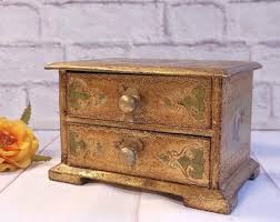 Florentine Art, Vintage Jewelry Box With Two Drawers, Golden ...
