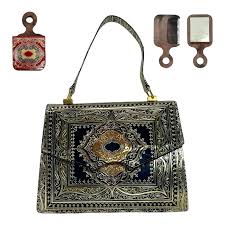 Vintage 50s Handmade Leather Satchel Bag Handbag Comb Mirror Florentine ITALY | eBay