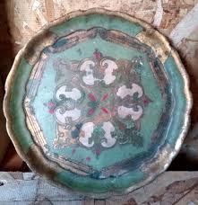 Florence Italy - HANDMADE WOODEN FLORAL PLATE WITH GOLD LEAF- antique decor | eBay