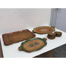 Vintage Italian Florentine Serving Trays, Salt & Pepper Shakers, + Ten Coasters, Serving Set of Fifteen | Chairish