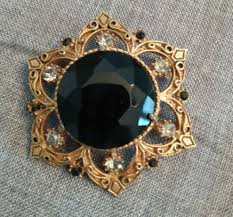 Vintage Florenza Brooch Large Black Glass Onyx with ...