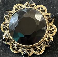 Vintage Round Pin Brooch Large Grey Rhinestone Middle ...