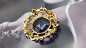 Vintage 1950s Czech Glass Large Brooch Blue Gemstone and ...