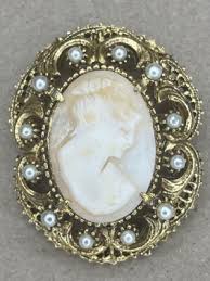 Florenza Cameo Brooch Pin Pendant Hook Carved Shell Gold ...