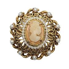 Florenza Gold-Tone Carved Shell Enamel Faux Pearl Brooch ...