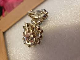 ESTATE Vtg Designer LISNER Signed Blue Rhinestone Clip Earrings Gold Tone | eBay