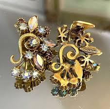 Vintage Florenza Rhinestone Purple Iridescent Swirl Prong Set Clip On Earrings | eBay