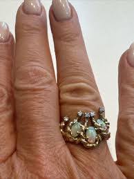 Estate 14k Yellow Gold Opals & Diamonds Ring Size 7 | eBay