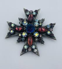 Florenza Vintage Purple Rhinestone Glass Silver Tone Maltese Cross Pin Pendant | eBay