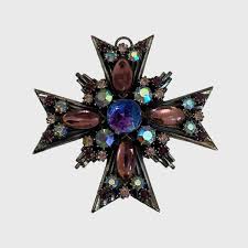 Vintage 1960s Florenza Silver Multicolor Stone Maltese Cross Brooch Pendant | eBay