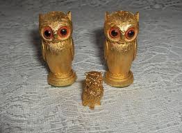 3 Vintage Gold Finish Owls Fetish Totem Figurine Collectible ...