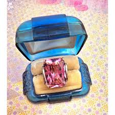 Large Vintage Sterling-silver Pink Glass and Marcasite Ring ...