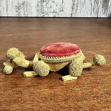 VTG Florenza Poodle Sewing Pin Cushion Gold Tone Red Eyes ...