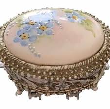 Florenza Enamel White Blue Flowers Porcelain Ring Trinket ...