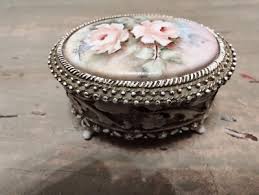 Vintage Florenza Jewelry Trinket Box, Porcelain Floral Top ...
