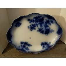 16 3/8" x 12 1/4" Antique Fine Porcelain Blue Flow Serving ...