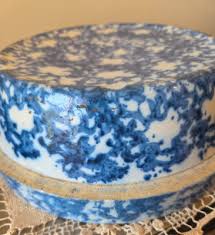 Shallow 10.25” X 3.5” Early Blue & White Spongeware Serving Bowl Stoneware VTG | eBay