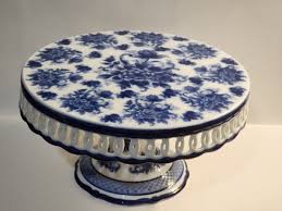 Vintage Cracker Barrel Blue & White Porcelain Pedestal Cake Plate Stand. Rare | eBay