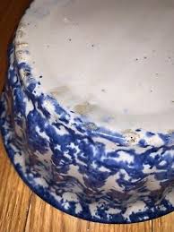 Large Fluted Blue and White Spongeware Bowl, Looks Old, Unknown Age or Maker | eBay