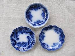 Antique FLOW BLUE BUTTER PATS Lot 3 non-matching 1 GRINDLEY Argyle 3" c.1900 | #1757858244