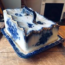 Antique Lidded Cheese Keep, Late Victorian Era, Blue and White Ironstone Pottery With Gold - Etsy