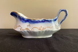 Antique Imperial China Blue and White Gravy Boat With Gold ...