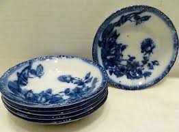 Antique RIDGWAYS Flow Blue JAQUEMINOT 7pc Bowl Set SERVING ...