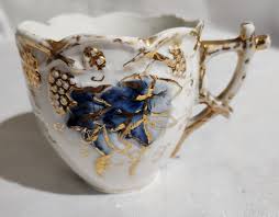 Antique Tea/coffee Cup Porcelain Blue Leaves Grapes Gold ...