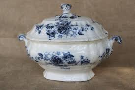 mini tureen covered dish, antique blue & white transferware ...