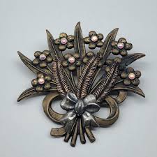 Vintage pressed metal flower bouquet brooch pin | eBay