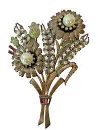 Antique Large Floral Brooch with Pearl & Rhinestone "AS IS" | eBay