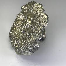 Vintage Rhinestone Flower Statement Ring. Upcycled Brooch Ring. Recycl