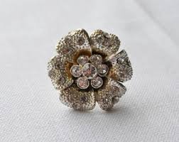 Large Brass Flower Ring With Rhinestones, Clear, Faceted and Sparkly. Textured Silvery Surface. Hippie, Boho 1960s Flower Power Ring. Glam. - Etsy UK