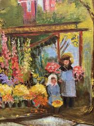 Lg German Flower Shop, Beautiful Oil on Board Painting 28” X 24” Full Of Color! | eBay