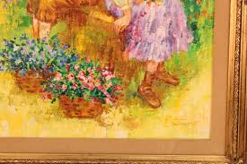 Painting Titled 'Children Holding Flowers in a Field' by Karin Schaefers at 1stDibs | karin schaefers artist, renoir girl painting gilmore girl, renoir girl gilmore girl