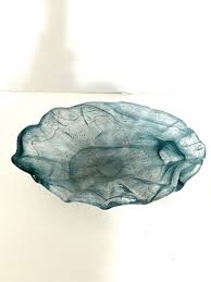 Blown Glass Blue Shades Oval Clam Shell Shape Bowl or Vase ...